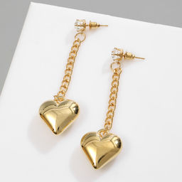Серьги металл Сердца на цепочке, цвет белый в золоте