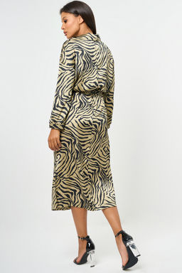 Платье-рубашка миди с поясом леопард - Fly фото 4