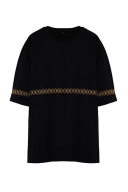 TRENDYOL MAN Buyuk Beden Siyah Oversize/Genis Kesim %100 Pamuklu Etnik Nak?sl? Rahat T-Shirt TMNSS24BF00008 - Trendyolmilla фото 8