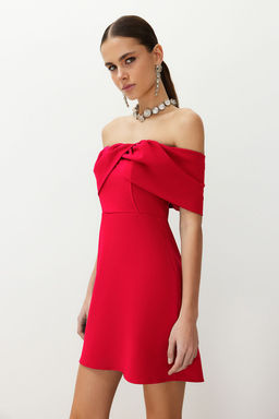 TRENDYOLMILLA Siyah Carmen Yaka Dokuma K?sa Elbise TPRSS24EL00154  фото 2