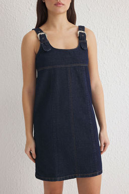 Trendyolmilla Koyu Mavi Tokal? Ayarlanabilir Ask?l? Mini Denim Elbise TWOSS25EL00154  фото 3