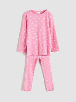 Bisiklet Yaka Fiyonk Bask?l? K?z ?ocuk Pijama Tak?m?