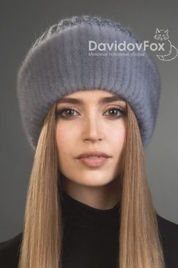 ВИДЕООБЗОР шапка Адель норка трикотаж сапфир