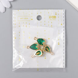 Цена за 4 шт. Декор для творчества пластик Капля с золотыми цветочками, морская волна кристалл, 2?1.2 см