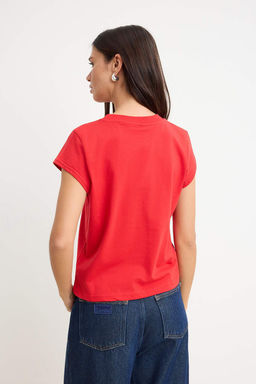 K?rm?z? Regular/Normal Kal?p Ay Kol K?sa Kollu Tok %100 Pamuk Orme T-Shirt TWOSS26TS00181