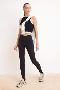 Siyah Fuzo Bel Katlamal? F?rcal? Soft Kumas Spor Tayt THMSS26TY00012