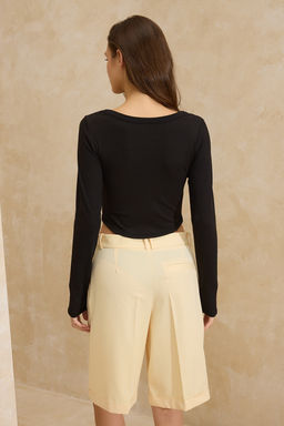 Siyah Fitted/Vucuda Oturan V Yaka C?tc?tl? Crop Premium Yumusak Orme Bluz TWOSS26BZ00056 - Trendyolmilla фото 4