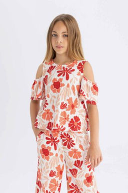 K?z Cocuk Bisiklet Yaka Burumcuk K?sa Kollu Tisort