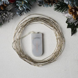 Гирлянда «Нить» 5 м роса, IP20, серебристая нить, 50 LED, батарейки CR2032×2 (в комплекте), свечение фиолетовое