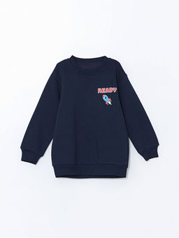 Bisiklet Yaka Bask?l? Erkek ?ocuk Sweatshirt