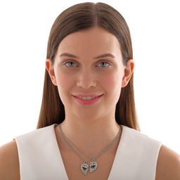 Кулоны парные «Сердечко с пандами», 45 см, цвет чёрный/белый в серебре