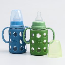 Бутылочка в силиконовом чехле, стекло, классическое горло, +3мес., 120мл., цвет МИКС для мальчика