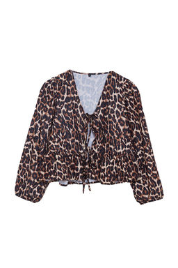 Cok Renkli Animal Leopar Desenli Baglamal? Regular Normal Kal?p Dokuma Gomlek TWOAW25GO00087