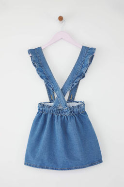 Mavi K?z Cocuk %100 Pamuk Kurdele Detayl? Denim Salopet TKDSS25SE00004 - Trendyolmilla фото 4