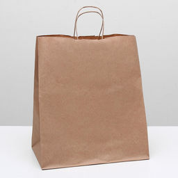Цена за 25 шт. Пакет крафт без печати, круглая ручка 32×18×37 см