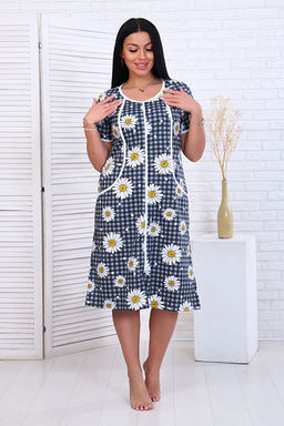 Халат женский на молнии с карманами, ромашка, серый (893-1) - Плиона фото 5