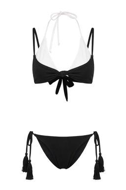 Siyah Renk Bloklu Dokulu Ucgen Bikini Tak?m? TBESS26BT00063