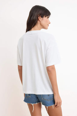 Ekru Bask?l? Oversize/Genis Kal?p Dusuk Kol K?sa Kollu %100 Pamuk Orme T-Shirt TWOSS26TS00156 - Trendyolmilla фото 4