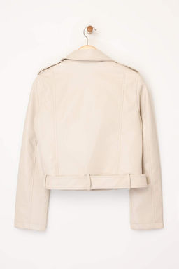 Trendyolmilla Ekru Regular Suni Deri Birker Ceket Mont TWOAW25MO00002  фото 10