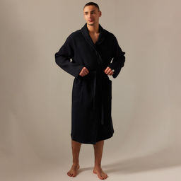 Халат вафельный мужской SL HOME: Basic «Дарк Маре», размер S, хлопок 100%, чёрный