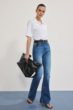 TRENDYOLMILLA Koyu Mavi Yuksek Bel Flare Jeans TWOSS25JE00109  фото 6