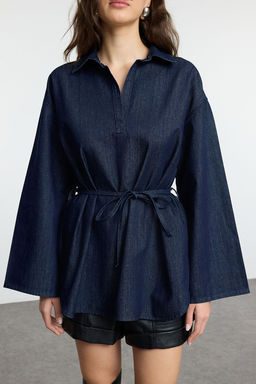 Koyu Mavi Oversize Baglamal? Denim Gomlek TWOAW25GO00082