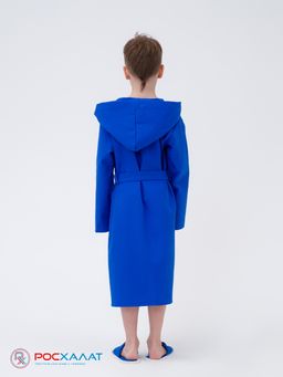 Детский вафельный халат с капюшоном синий В-07 (16)
