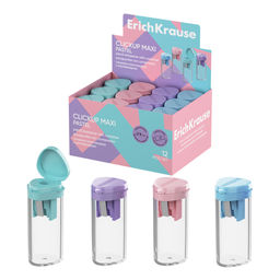 Цена за 12 шт. Точилка пластиковая ErichKrause ClickUp Maxi, Pastel, с прозрачным контейнером, ассорти (в коробке-дисплее по 12 шт)