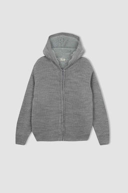 Серый школьный кардиган с капюшоном для мальчика - Defacto фото 6