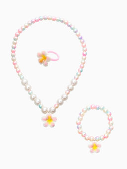 Набор детский «Выбражулька. Жемчуг», 3 предмета: бусы, кольцо, кольцо, желтый, белый