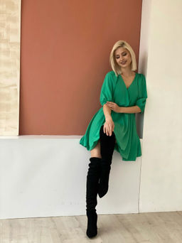 Martichelli Платье с юбкой-баллоном зелёное  фото 5