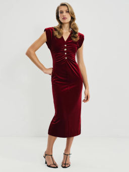 Бархатное платье с драпировкой и пуговицами / Zarina