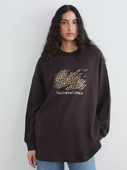 Bisiklet Yaka Desenli Kad?n Sweatshirt Tunik