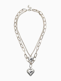 Кулон на цепочке крупное вытянутое звено 2 яруса "Сердечки", цвет серебро