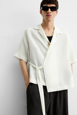 100% LINEN TIE SHIRT - Zara фото 5