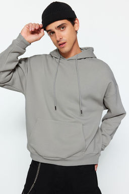 TRENDYOL MAN Premium Gri Oversize/Genis Kesim Ici Polar/S?cak Tutan Kapusonlu Sweatshirt TMNAW24SW00186 - Trendyolmilla фото 10