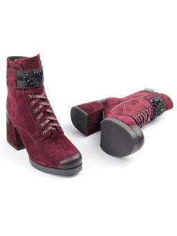 04-R135-2 BURGUNDY Ботинки зимние женские (натуральная замша, натуральный мех)