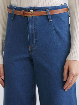 Beli Kemerli Wideleg Kad?n Jean Pantolon