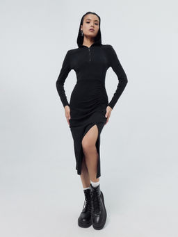 ПЛАТЬЕ ЖЕНСКОЕ ЧЕРНОЕ С РАЗРЕЗОМ НА НОГЕ черный 152654