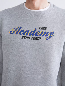 Bisiklet Yaka Bask?l? Erkek Sweatshirt