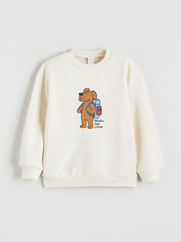 Bask?l? Erkek ?ocuk Kal?n Sweatshirt