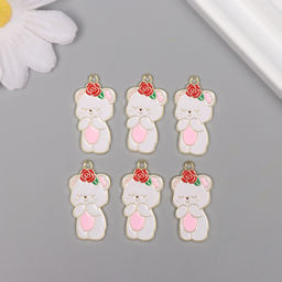 Цена за 6 шт. Декор для творчества металл, эмаль «Мишка с цветочком», 2.8×1.5 см