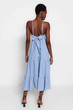 TRENDYOLMILLA Gul Kurusu Etegi Volanl? S?rt Baglama Detayl? Ask?l? Maxi Dokuma Elbise TWOSS23EL00027  фото 18