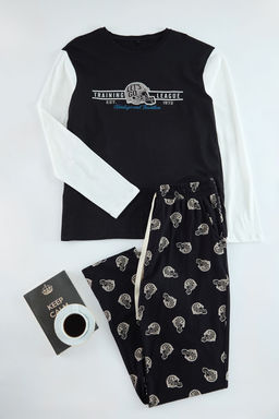 Trendyolmilla Man Erkek Siyah Bask?l? Regular Fit Orme %100 Pamuk Pijama Tak?m? TMNAW25PT00000  фото 6