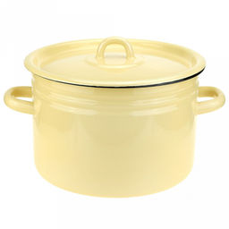 Кастрюля эмалированная 5,5л, цилиндрическая форма, металлическая крышка, ванильный (Россия)