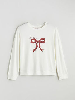 Bisiklet Yaka Fiyonk Bask?l? Kad?n Pijama Tak?m?