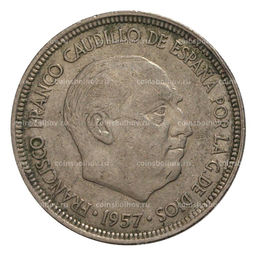 Монета 5 песет 1957 (62) года