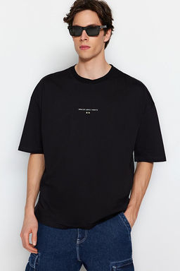 Siyah Oversize/Geni_ Kesim K_sa Kol Game Over S_rt Bask_l_ %100 Pamuk T-Shirt TMNSS23TS00247 - Trendyolmilla фото 2