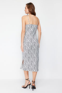 Ekru Degaje Yaka Saten Maxi Dokuma Elbise TWOSS24EL00236 - Trendyolmilla фото 6