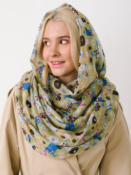 Большой, мягкий, тонкий и очень нежный двусторонний палантин с рисунком в стиле арт-деко